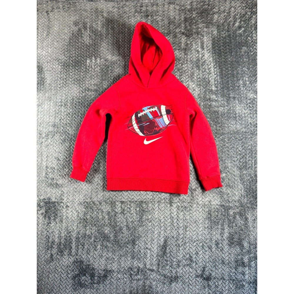 Nike Hoodie Boys 6 Red Football Graphic Print Knit Cotton Swoosh Logo Outerwear